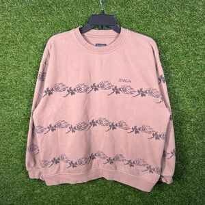 RVCA Dayshift Collection Rose Flame Graphic Sweatshirt Mauve Mens XS XS/TP/XCH